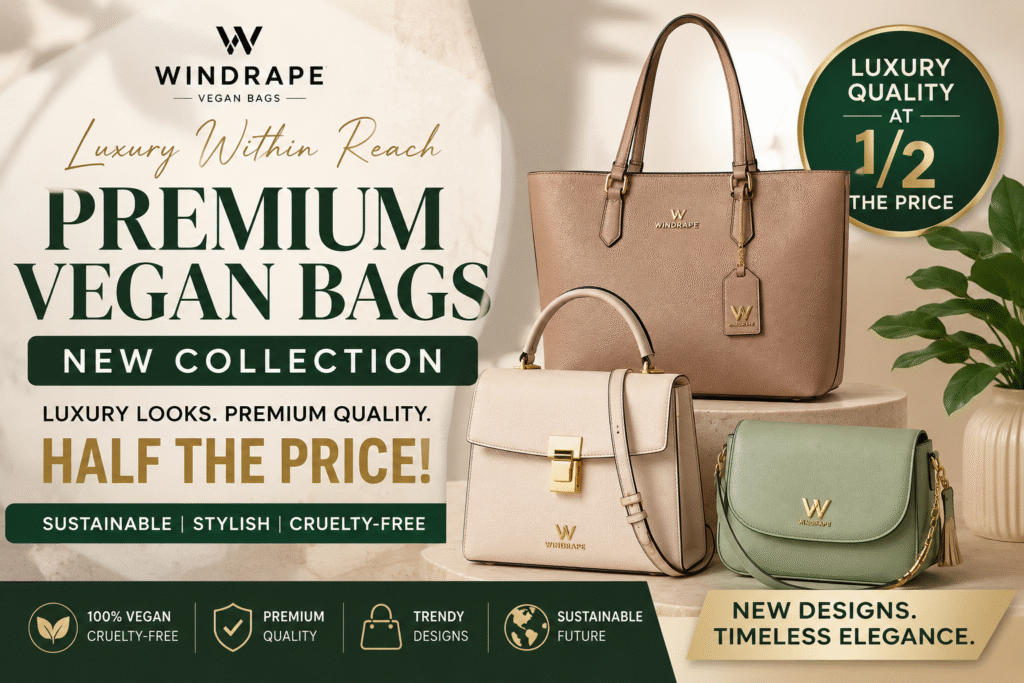 Windrape premium vegan bags new collection featuring affordable luxury handbags made from sustainable vegan leather.